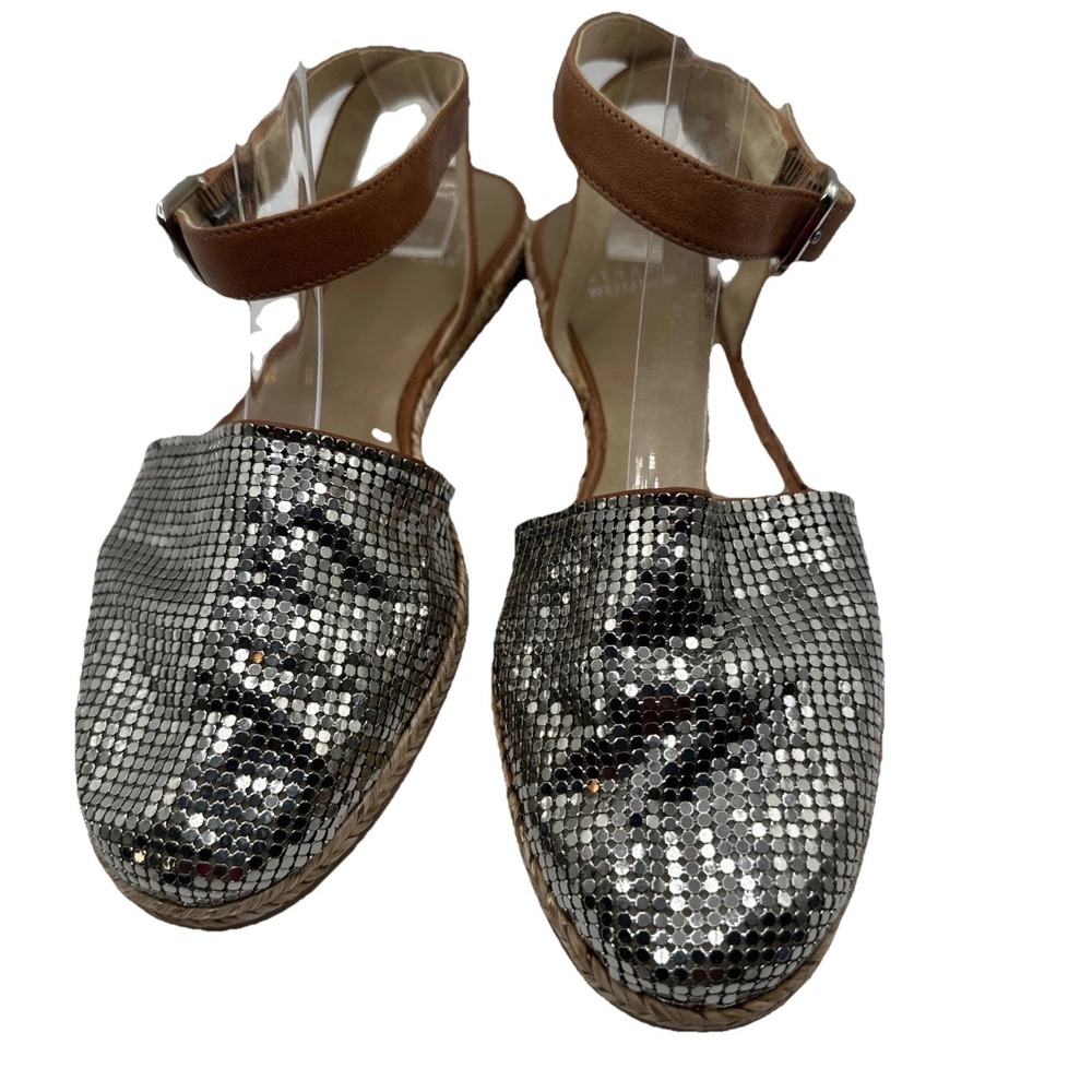 STUART‎ WEITZMAN Roman Mail Armor Flat Sandals w/ Silver Metallic Mesh Sz 7.5